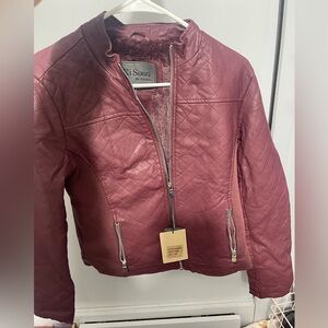 Ci Sono Quilted Maroon Jacket with Zipper Accents